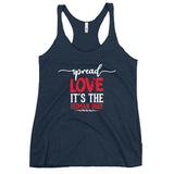 Spread Love Women's Racerback Tank W/White and Red Letters-Vintage Navy-S-Tiffy Rocks Apparel