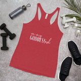 On My Goddess-ish Women's Racerback Tank W/White Letters-Vintage Red-S-Tiffy Rocks Apparel