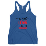 Spread Love Women's Racerback Tank W/Black & Red Letters-Vintage Royal-S-Tiffy Rocks Apparel