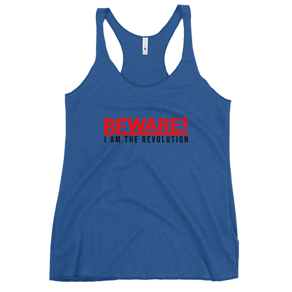 Beware I Am The Revolution Women's Racerback Tank W/Red & Black Letters-Vintage Royal-S-Tiffy Rocks Apparel