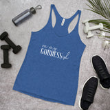On My Goddess-ish Women's Racerback Tank W/White Letters-Vintage Royal-S-Tiffy Rocks Apparel