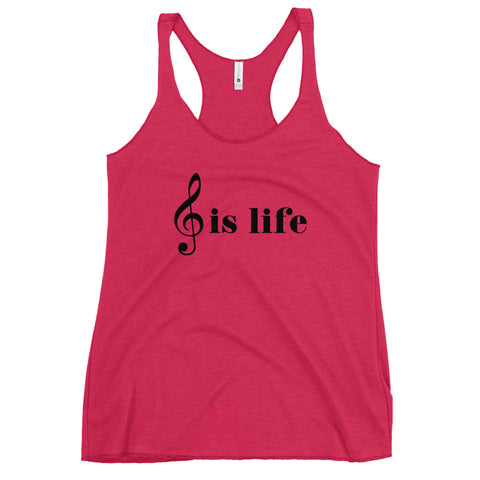 Music is Life Women's Racerback Tank-Vintage Shocking Pink-S-Tiffy Rocks Apparel