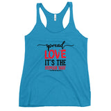 Spread Love Women's Racerback Tank W/Black & Red Letters-Vintage Turquoise-S-Tiffy Rocks Apparel