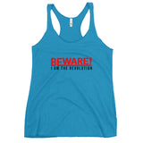Beware I Am The Revolution Women's Racerback Tank W/Red & Black Letters-Vintage Turquoise-S-Tiffy Rocks Apparel